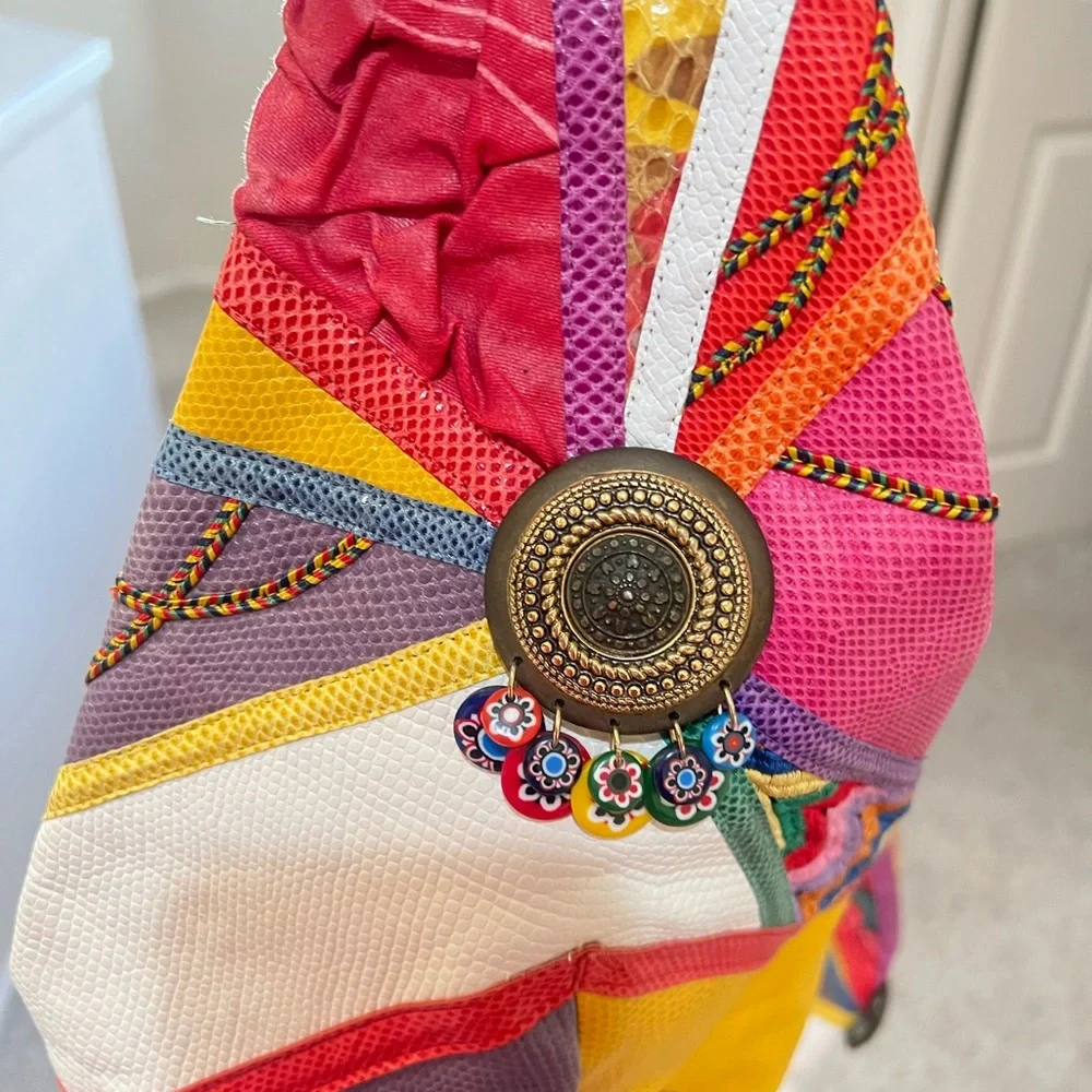 Colorful Patchwork Extra Large Shoulder Sling‎ Leather Bag Artistry boho unisex